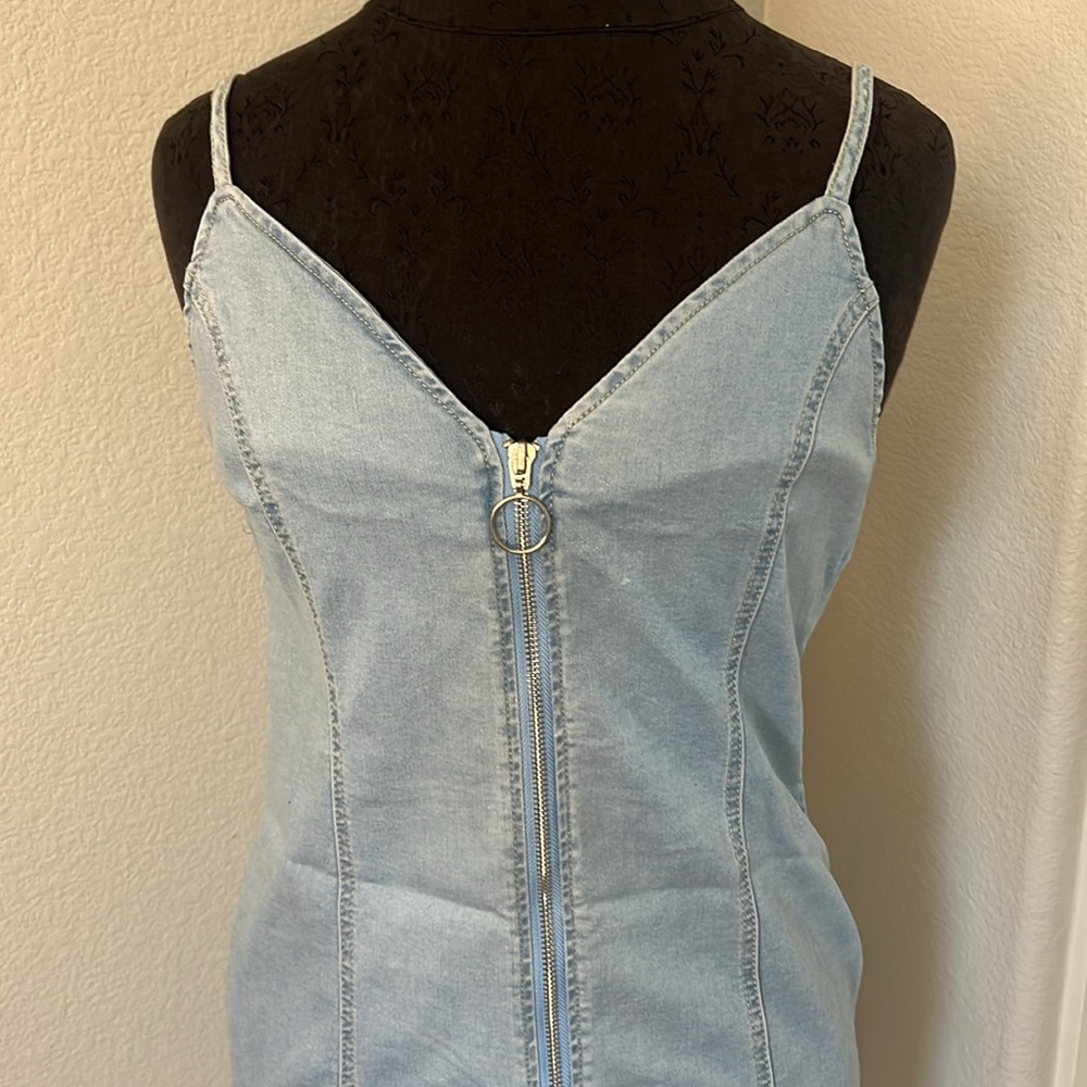 American Bazi Los Angeles ZIPPER FRONT CLOSURE DENIM BODYCON DRESS Large New - Picture 5 of 11